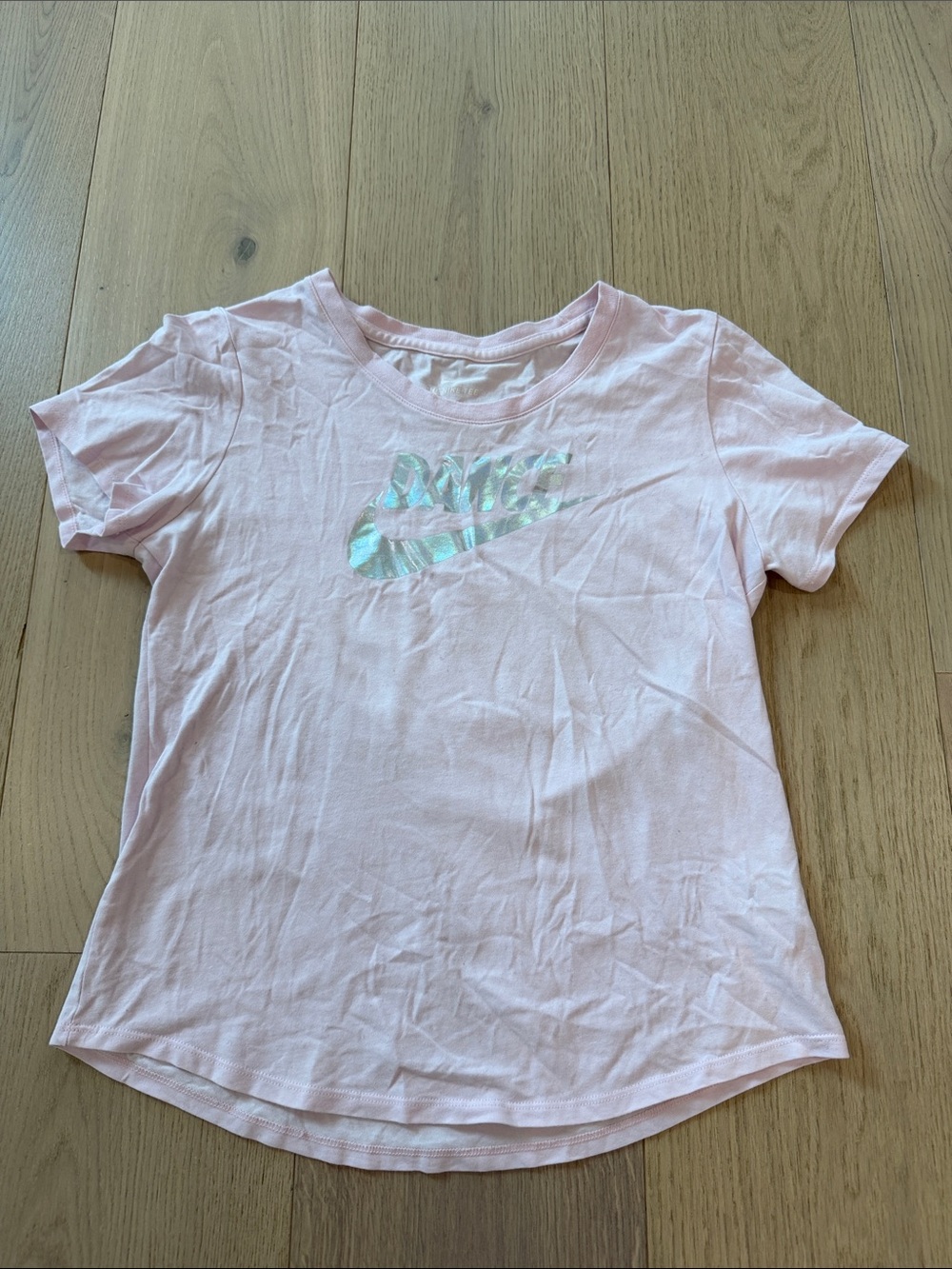 Nike Pink Short Sleeve ‘Dance’ Tee with Iridescent Swoosh Size Youth Small